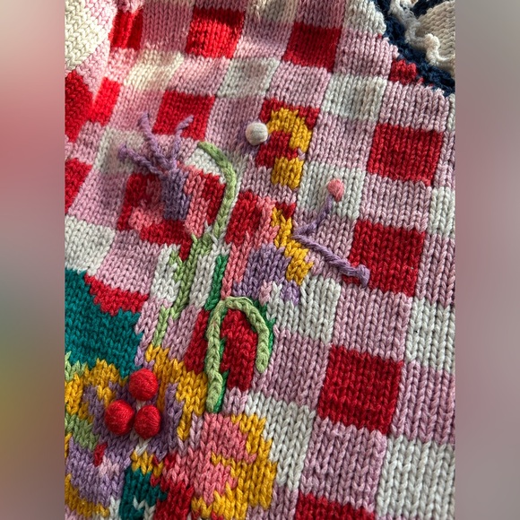 Colorful Rebecca Stone Floral Sweater, M. W/crocheted edges, embroidered detail - Picture 3 of 6